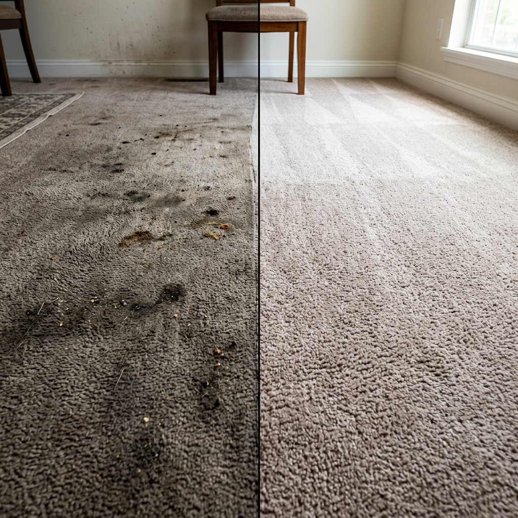 Before and after carpet cleaning transformation